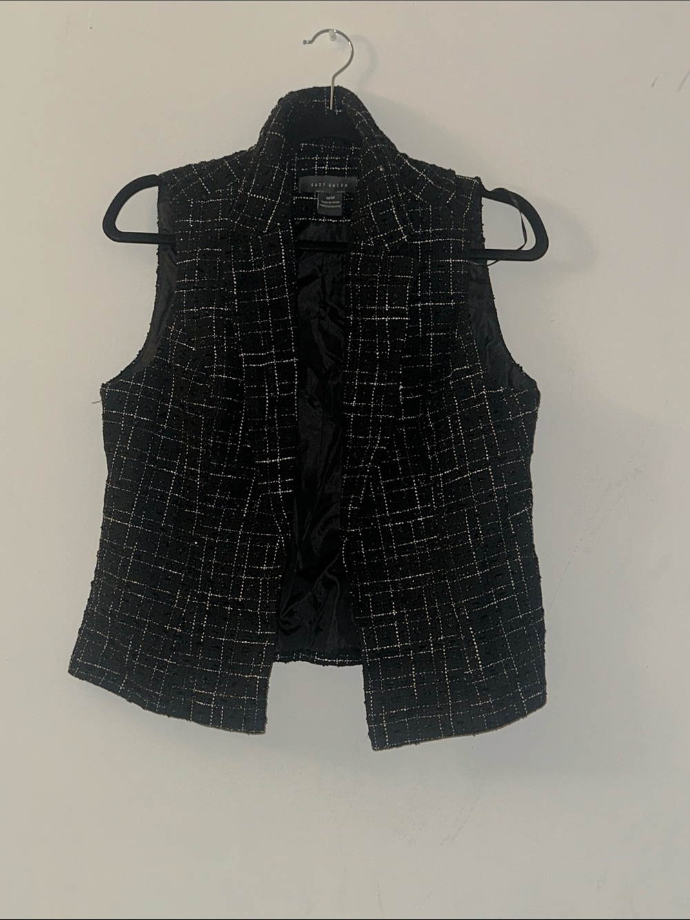 Suzy Shier Black Tweed Open-Front Sleeveless Vest